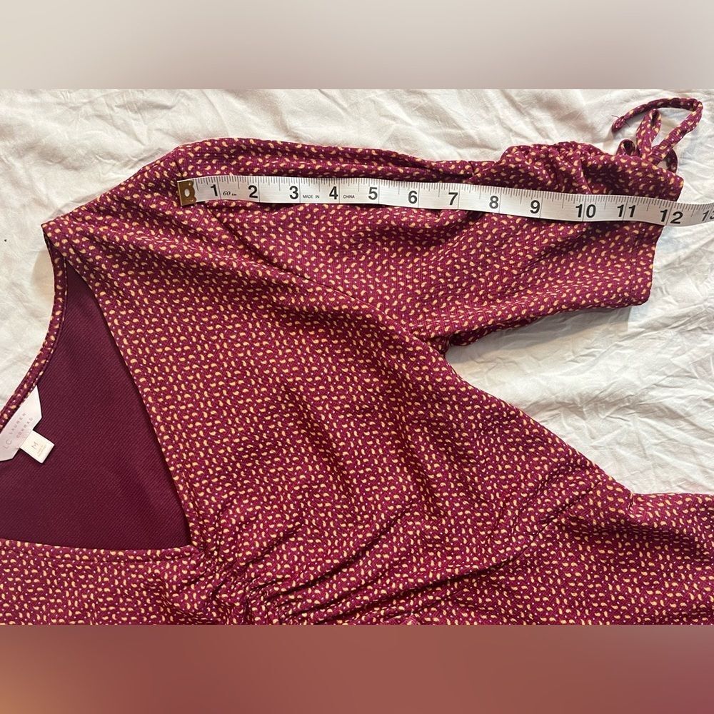 Lauren Conrad Women’s Maroon Midi Dress with Knot Sleeve Size Medium - Picture 10 of 16